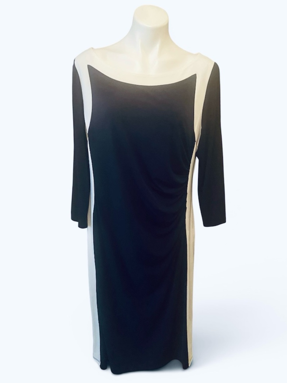 Glamour Navy Blue and White Color-Block Midi Sheath Dress Plus Size 18W
